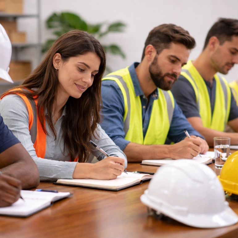 Lavoratori prendono appunti in un Corso di Formazione dei Lavoratori in aula a Cagliari