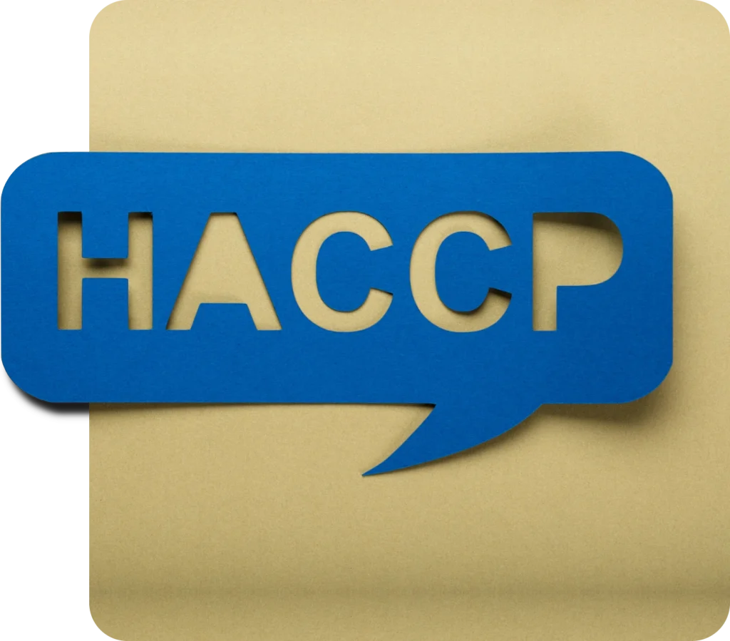 Fumetto ritagliato in cartoncino con scritta HACCP.