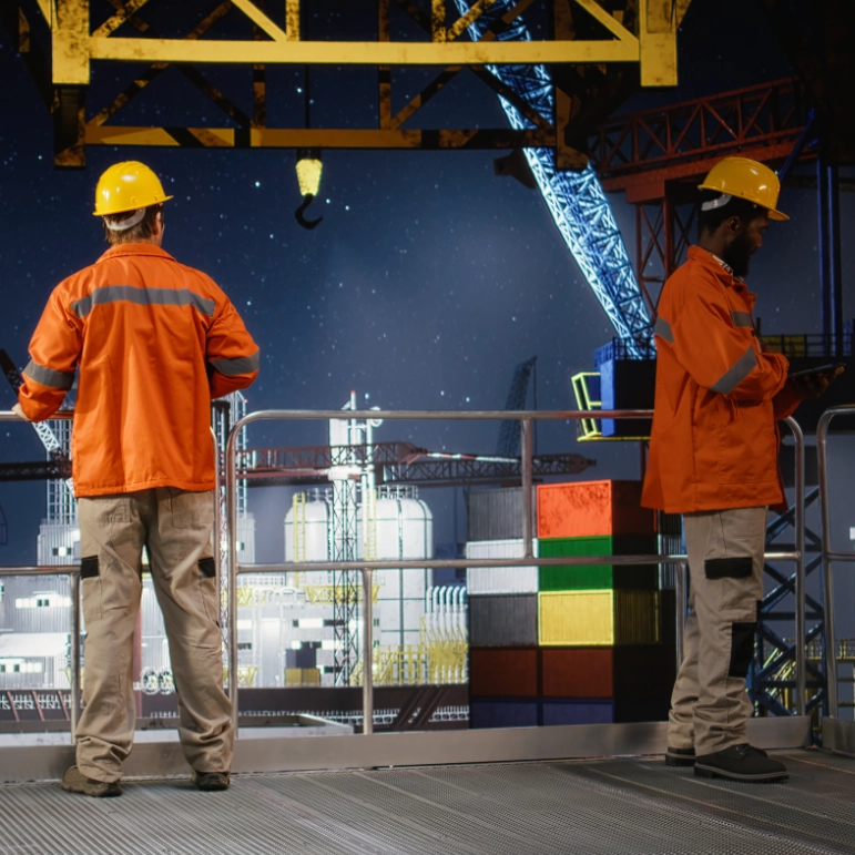 Operatori con DPI in area industriale a rischio