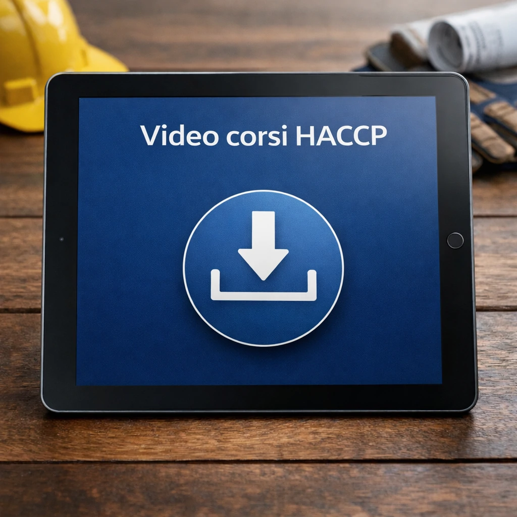 Tablet con icona di download del Corso HACCP Gratis.